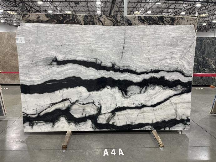 White marble slab with bold black veining for bathroom countertops