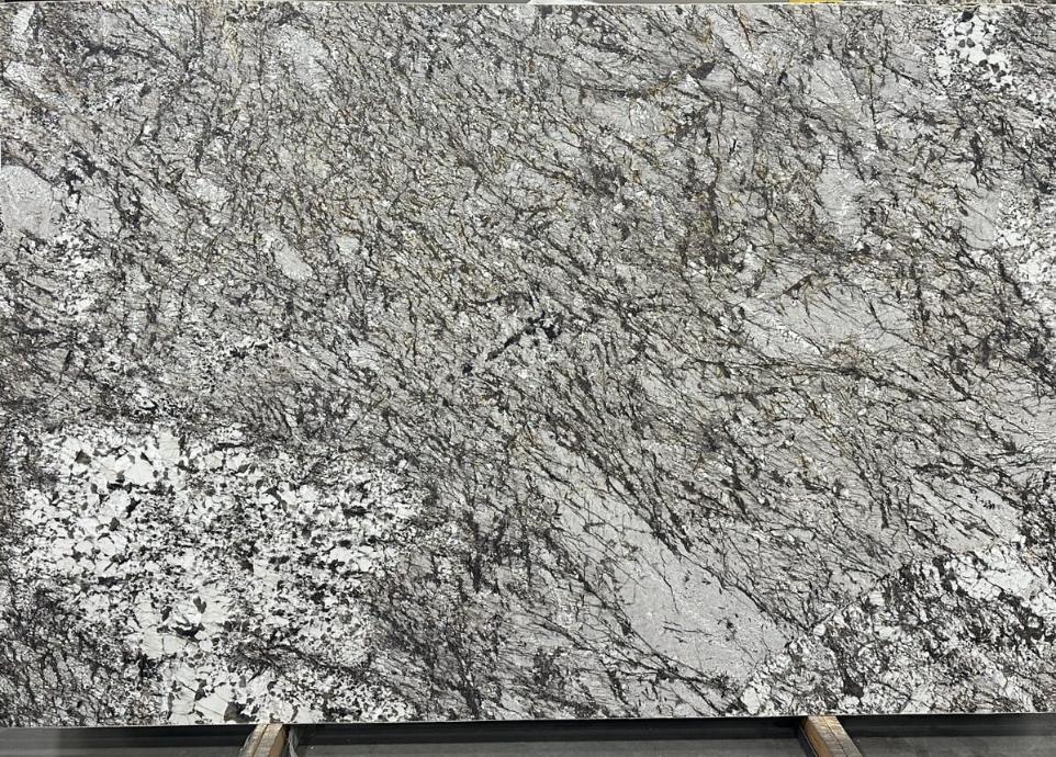 Black and white granite slab with dramatic veining and mineral deposits