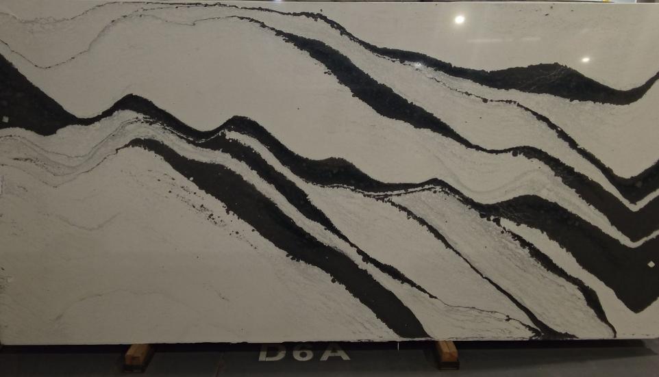 White quartz slab with bold black veining