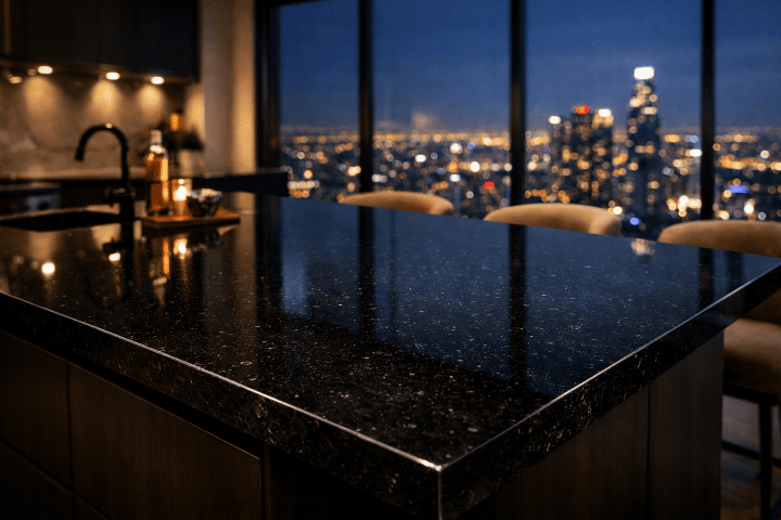 Black granite countertop slab