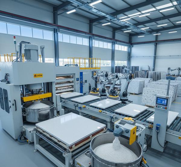 Manufacturing process of quartz slab.