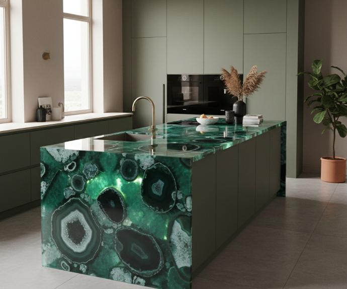 Luxury green agate slab countertop for modern kitchen design