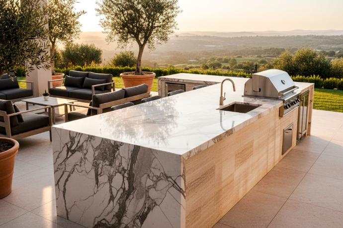 Outdoor kitchen with quartzite countertop