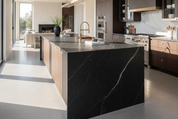 Black quartz kitchen countertop