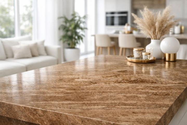Brown travertine countertop