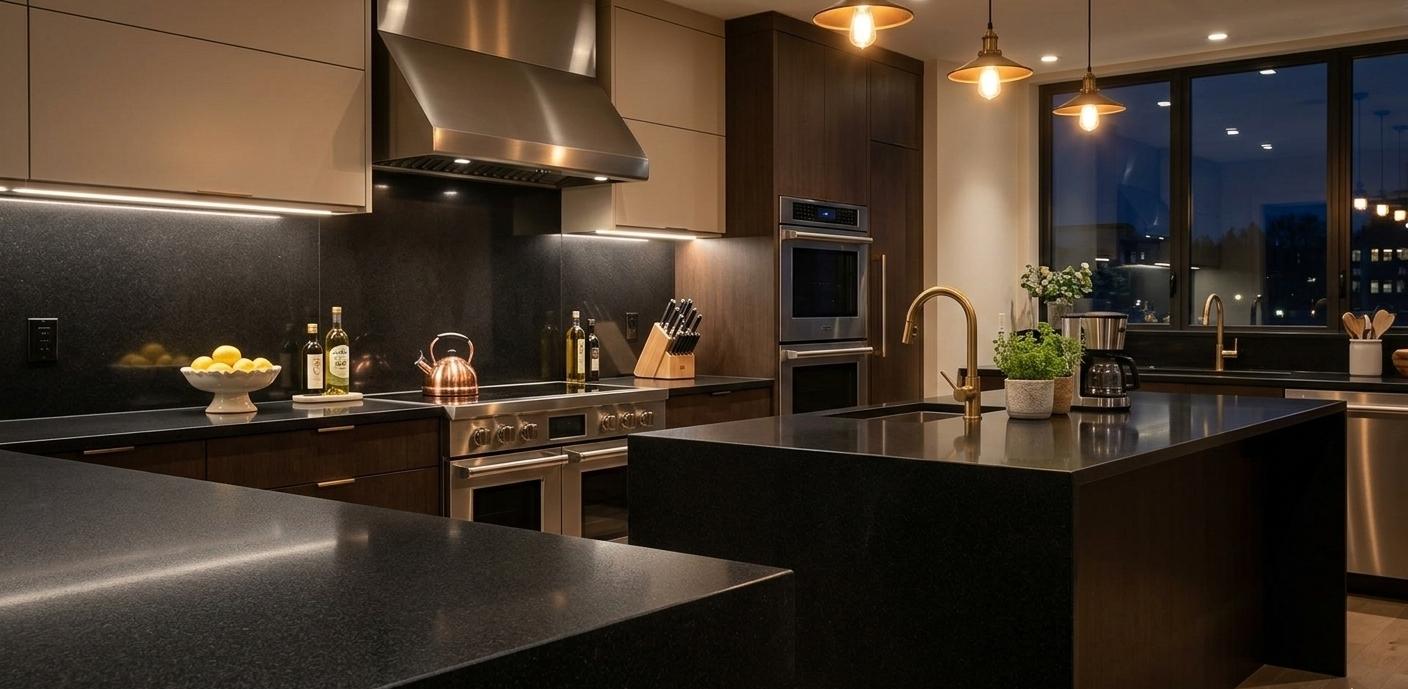 Absolute Black Stone slab detail showing uniform deep black