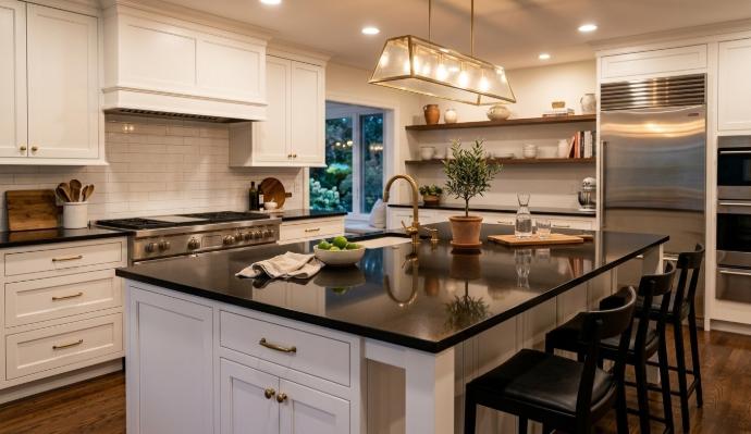 Polished absolute black granite slab countertop