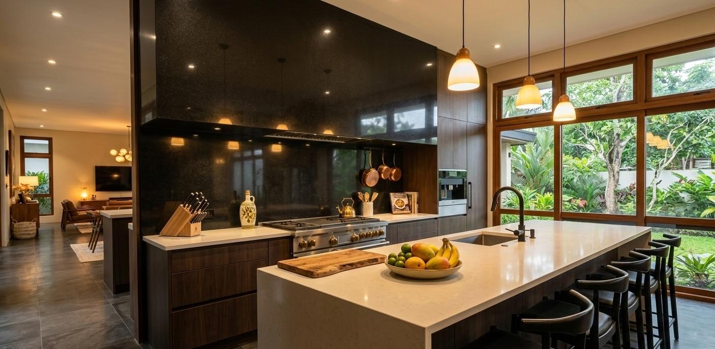 Absolute black granite backsplash