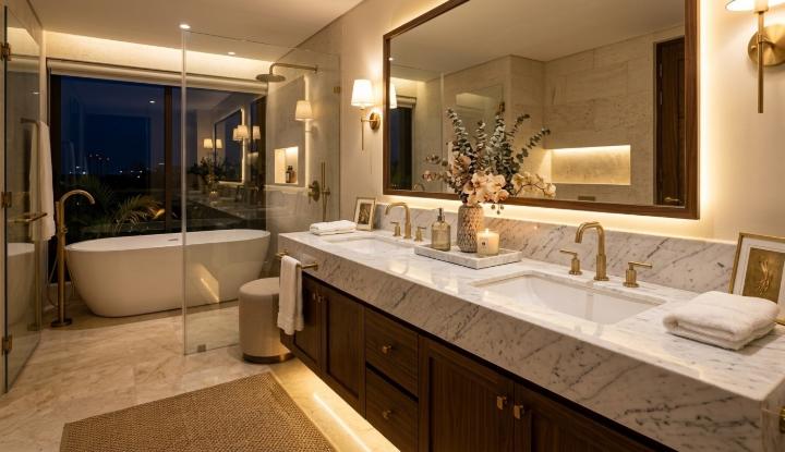 White marble bathroom vanity top with grey veining