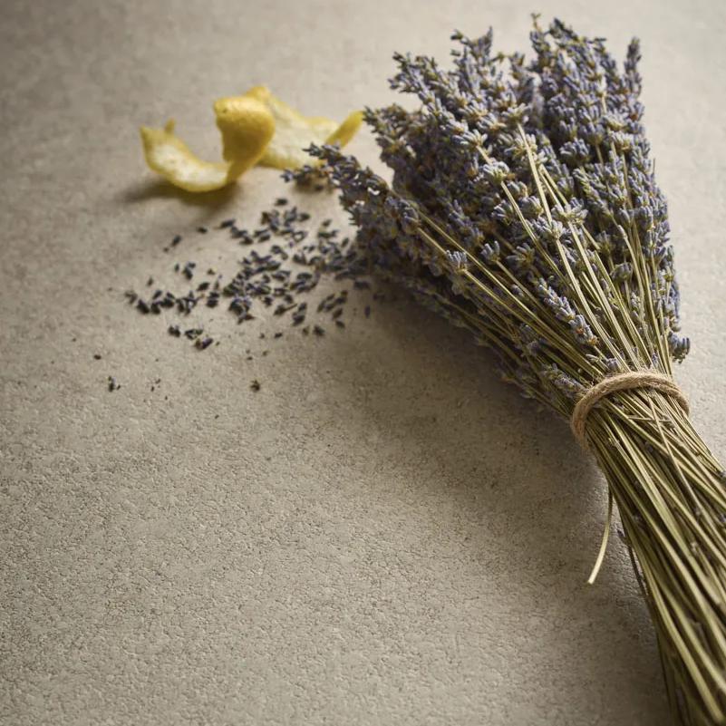 Provençale porcelain slabs surface showcasing lavender herbs and subtle earthy texture