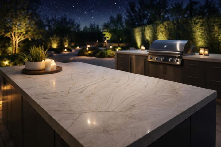 Quartzite countertop on outdoor kitchen