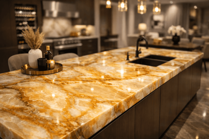 Gold granite countertop slab