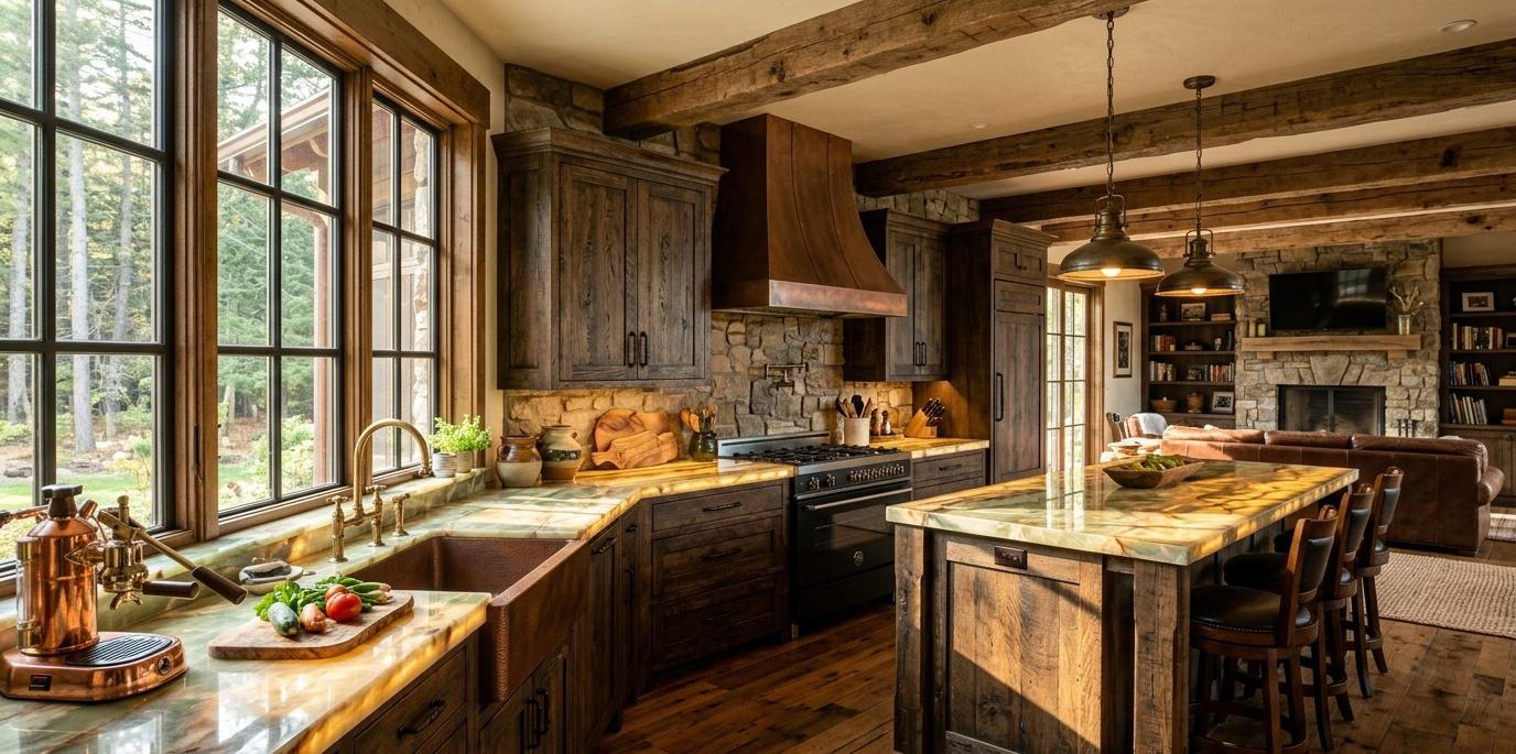 Hero image of an onyx kitchen countertop with natural veining