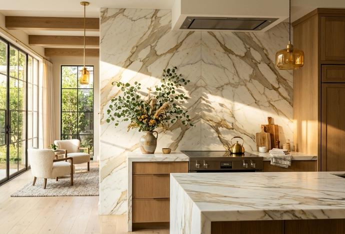 Large-format Calacatta Gold Marble natural stone slab