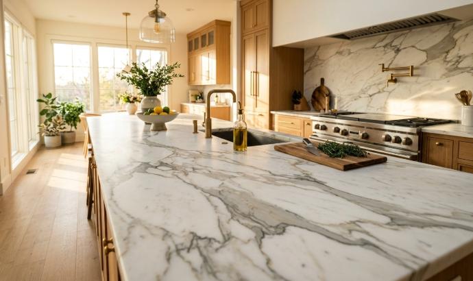 Calacatta marble honed slab close-up showing veining pattern