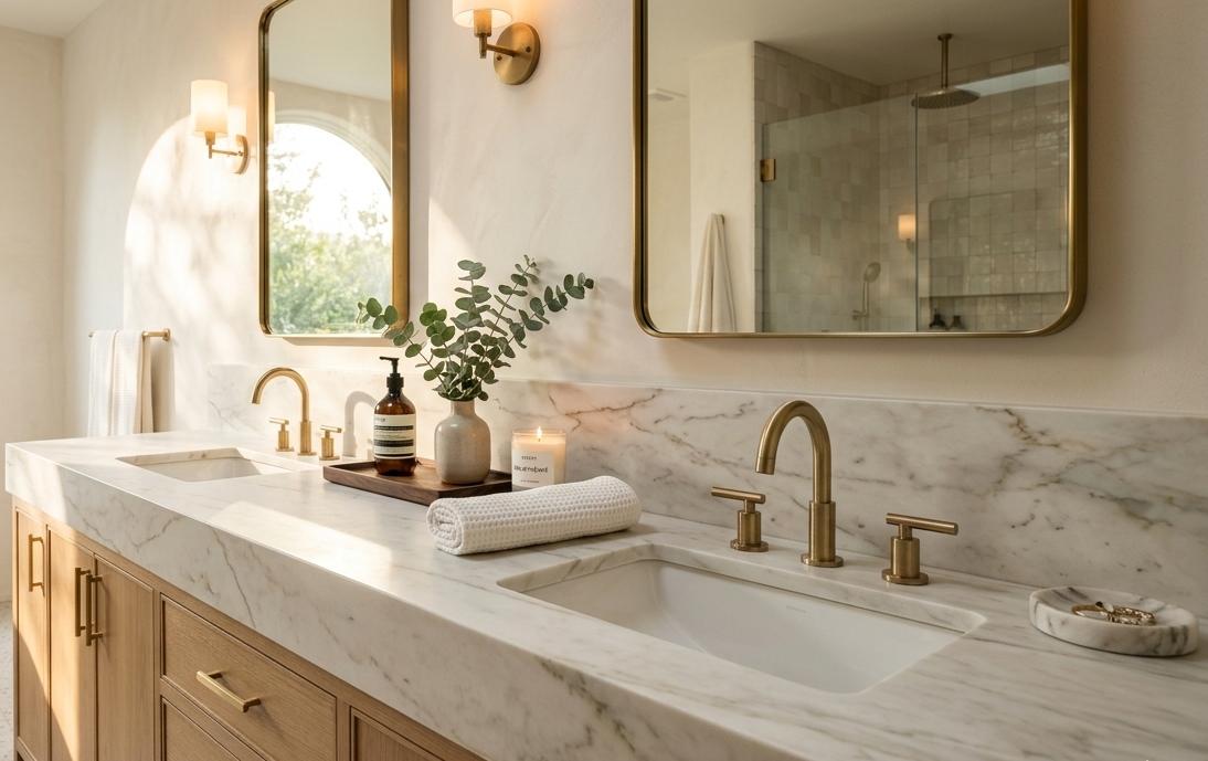 Calacatta marble honed bathroom vanity