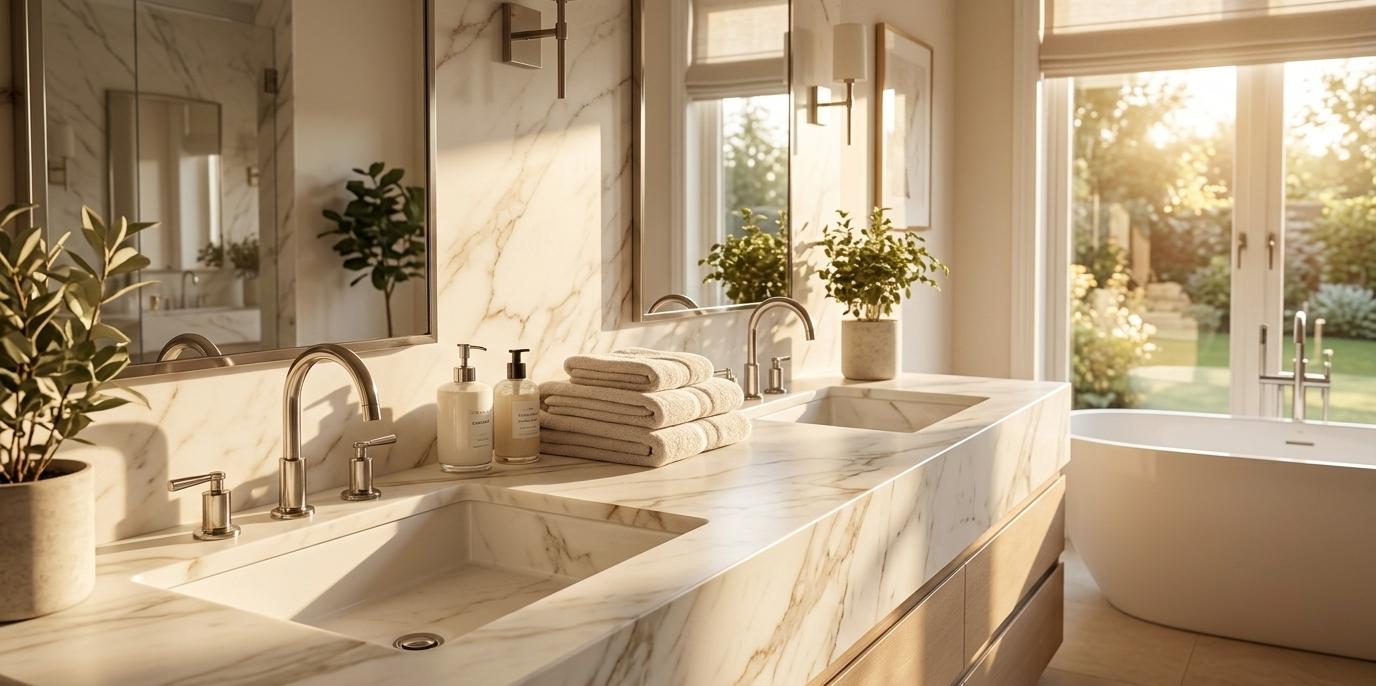 Calacatta Oro Marble honed finish bathroom vanity