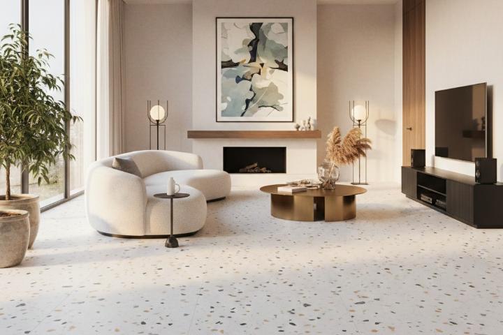 Terrazzo floor tile in modern living room