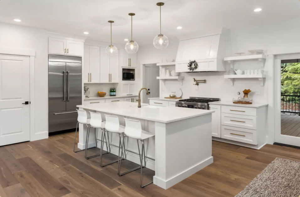 Kitchen with white custom cabinetry