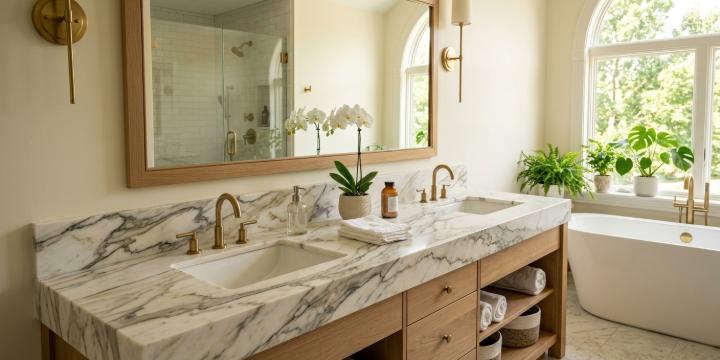 White marble slab with dramatic gray veining