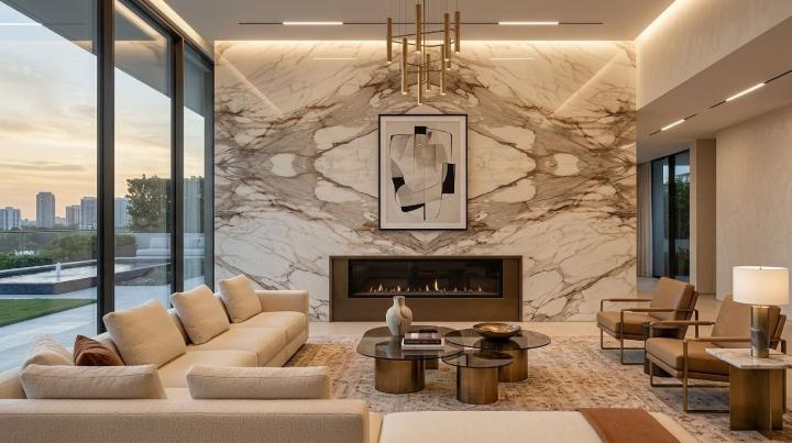 Beige marble wall slab