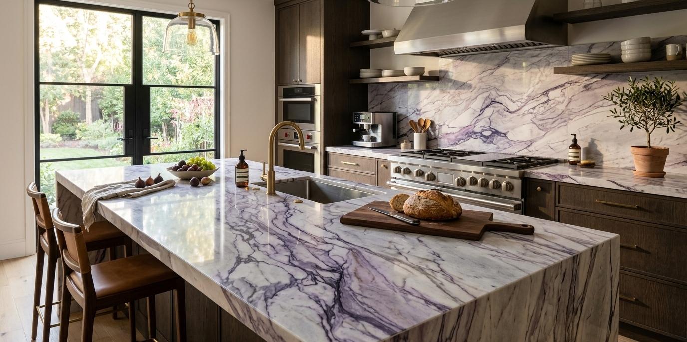 Purple Calacatta Marble polished slab
