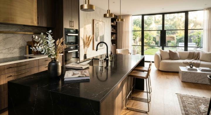 Modern kitchen with countertop slab
