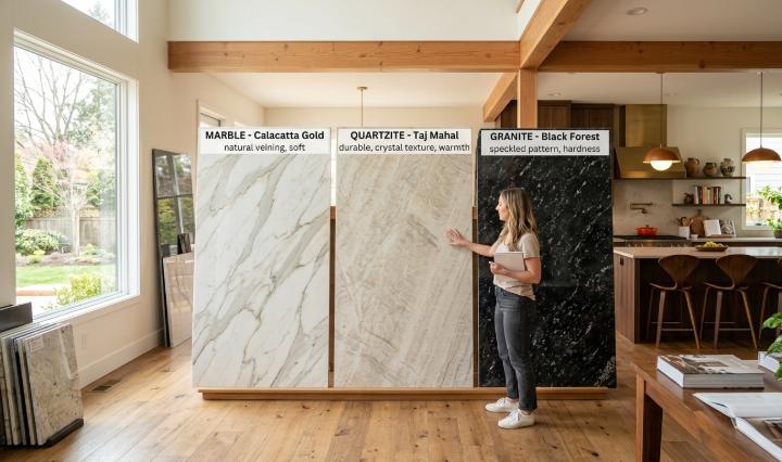 Comparing marble quartzite and granite natural stone slabs
