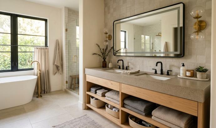 bathroom vanity engineered slab honed finish