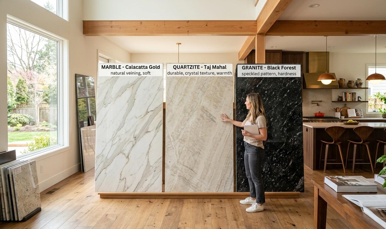 Comparing marble quartzite and granite natural stone slabs