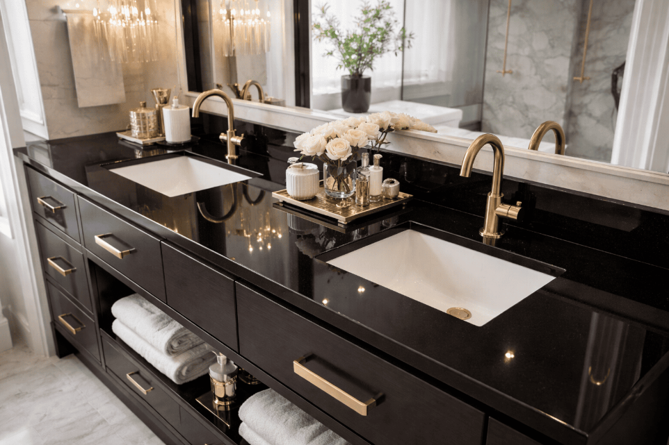 Absolute Black granite bathroom vanity