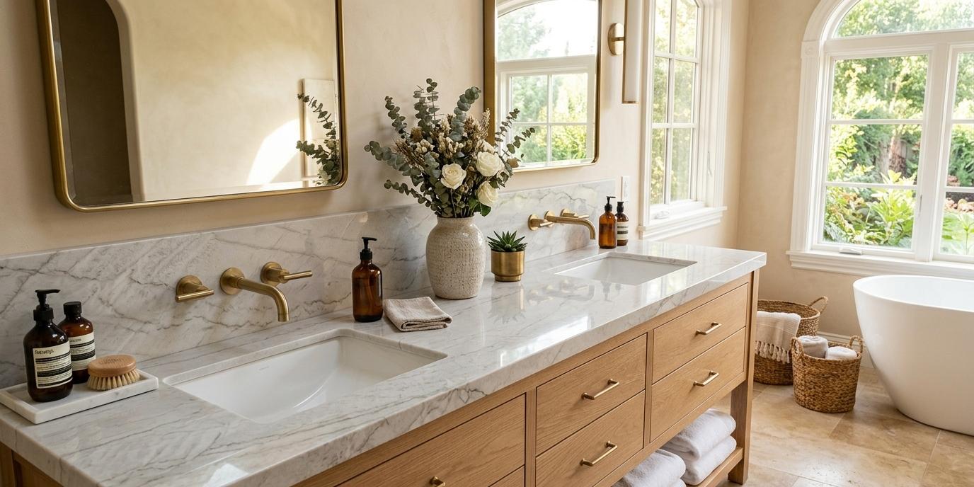 Mont Blanc Quartzite polished slab showing white and soft gray veining for bathroom