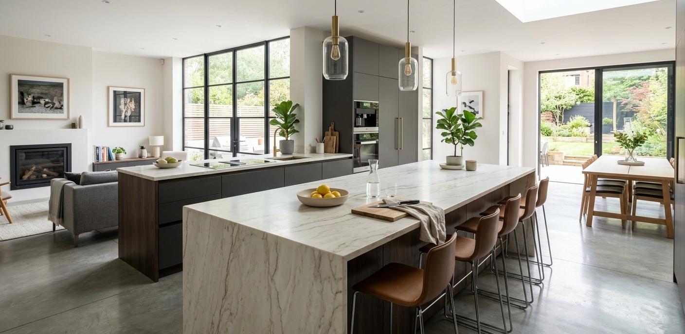 Kitchen with Mont Blanc Quartzite Island Countertop