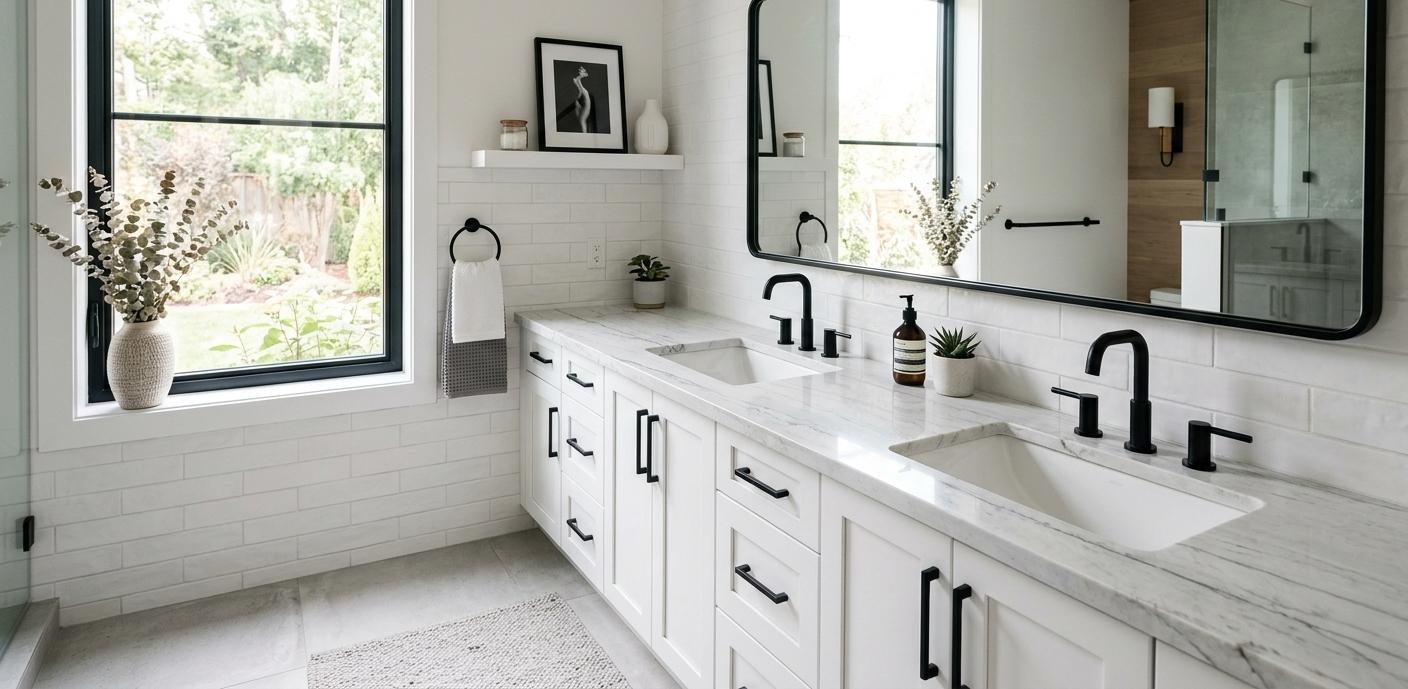 Mont Blanc quartzite bathroom vanity top with undermount sink