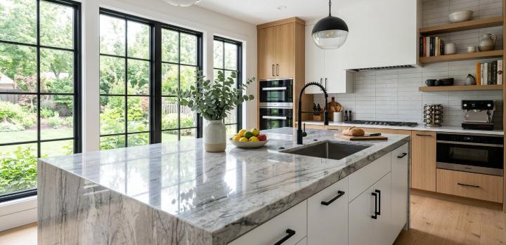 Kitchen island natural stone slab polished finish