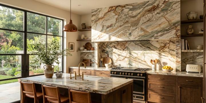 Mont blanc quartzite marble in kitchen