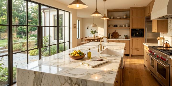 Calacatta polished marble in kitchen
