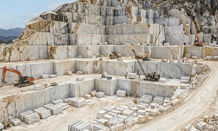 A wide aerial view of the Taj Mahal Quartzite quarry