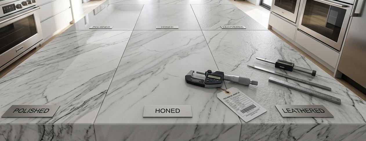 Close-up of Mont Blanc quartzite slab surfaces