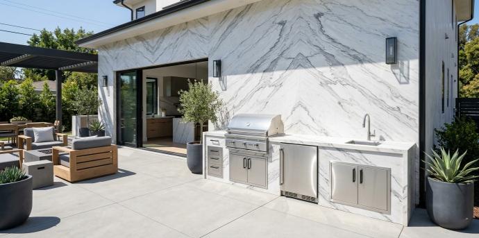 Mont Blanc Quartzite exterior slab with white and gray veining