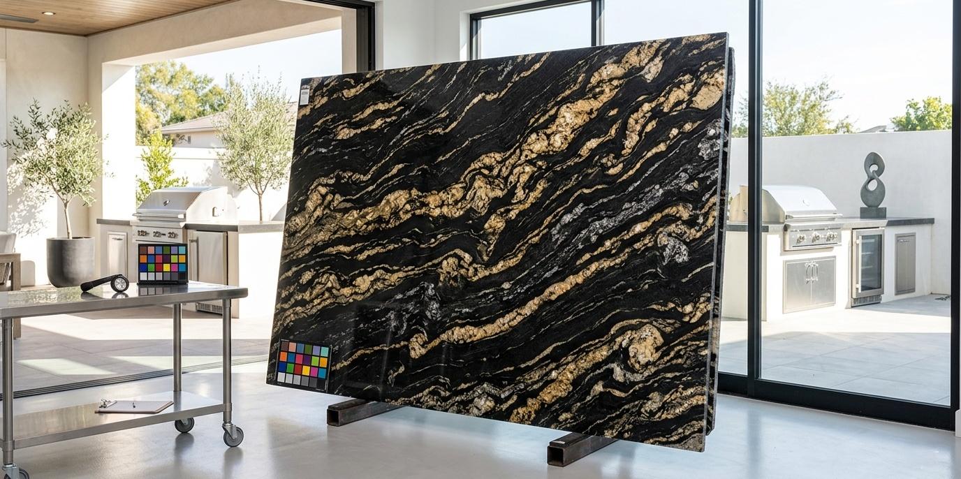 Natural stone titanium granite polished slab with multicolor mineral pattern