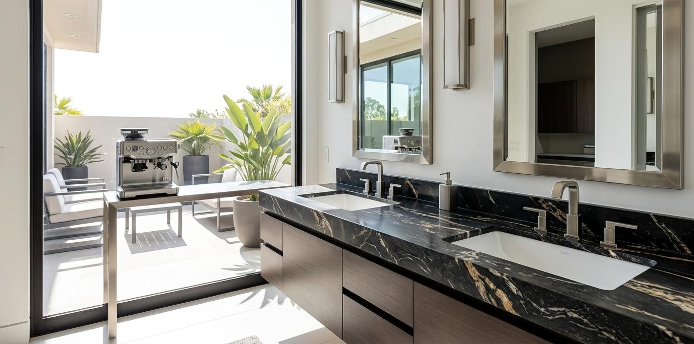 Honed titanium granite bathroom vanity top