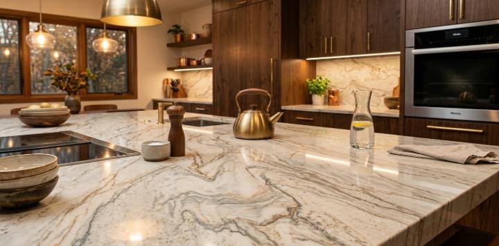 Close-up of Taj Mahal quartzite polished finish