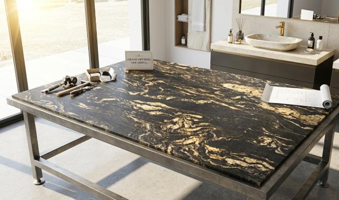 Honed Titanium Gold Granite natural stone slab table