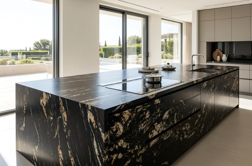 Titanium granite honed finish kitchen island