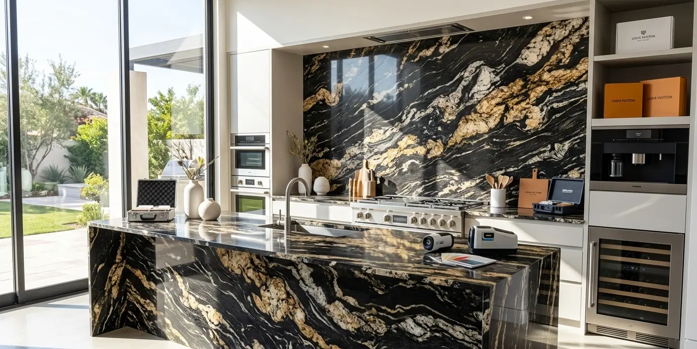 Titanium granite countertop on kitchen