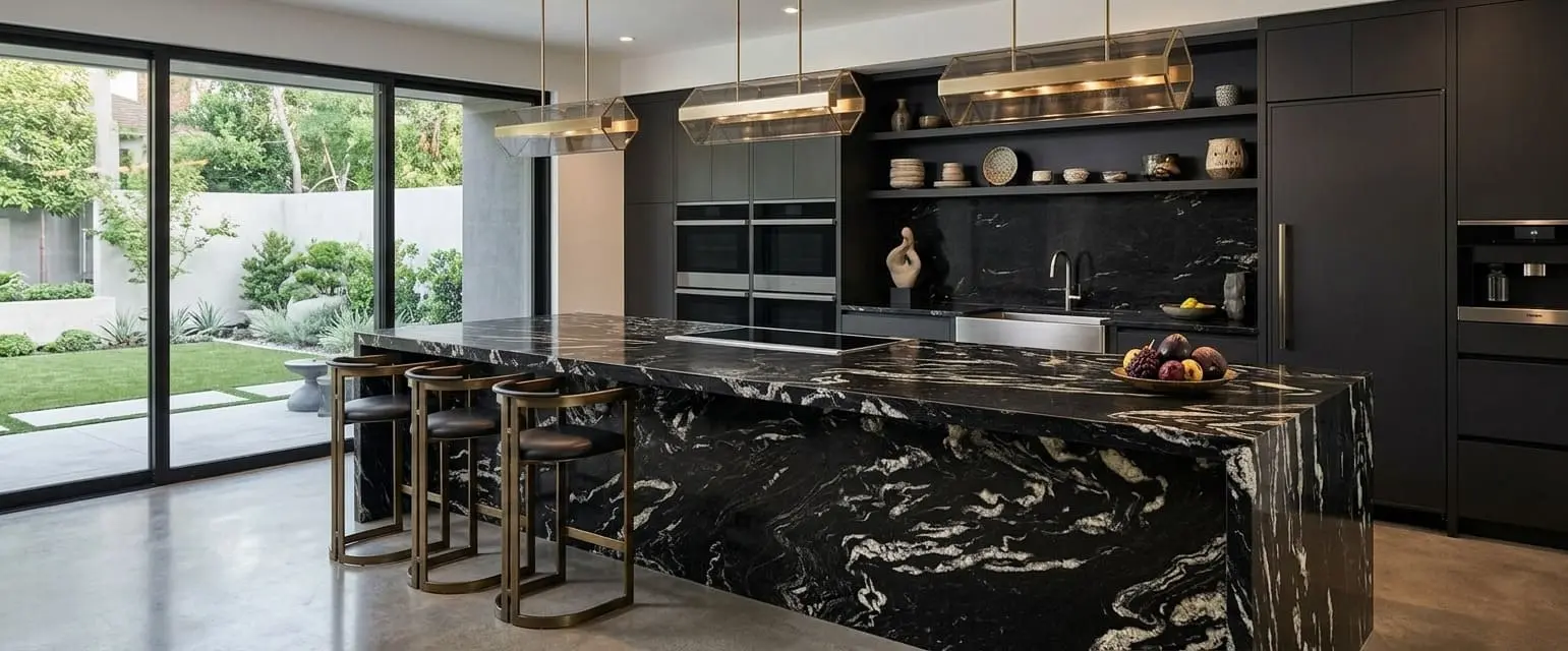 Modern kitchen with titanium granite kitchen island