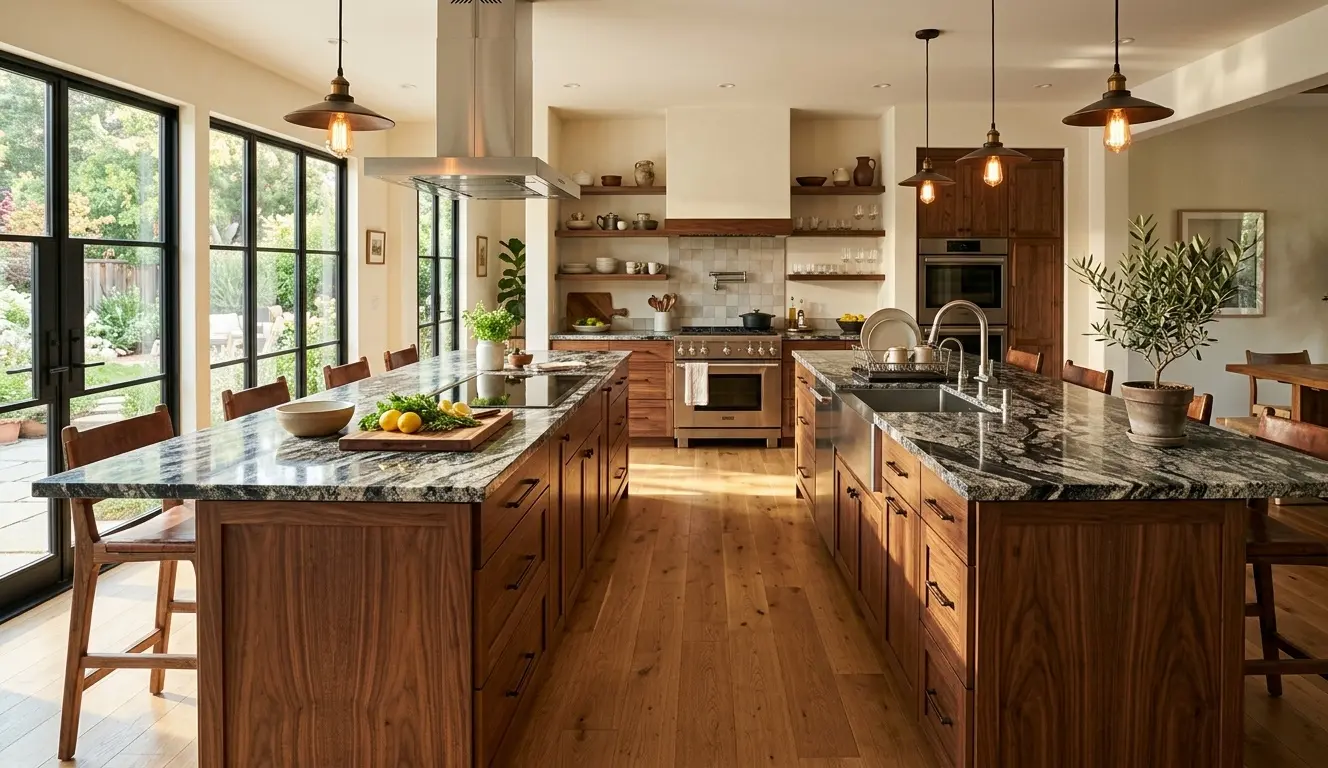 Side-by-side comparison of Kitchen island with Titanium Granite countertop