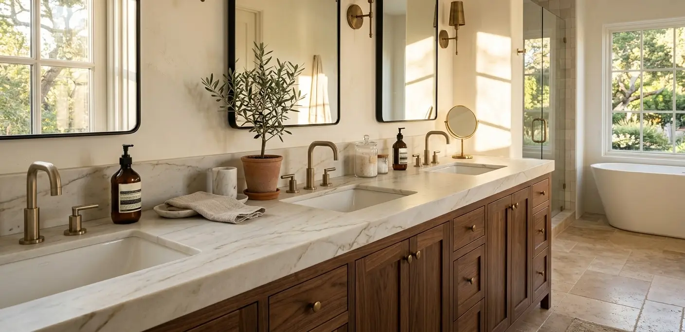 Honed Mont Blanc quartzite slab for bathroom vanity