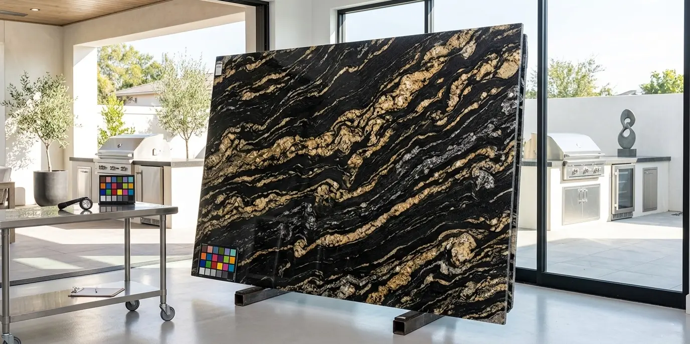Natural stone titanium granite polished slab with multicolor mineral pattern